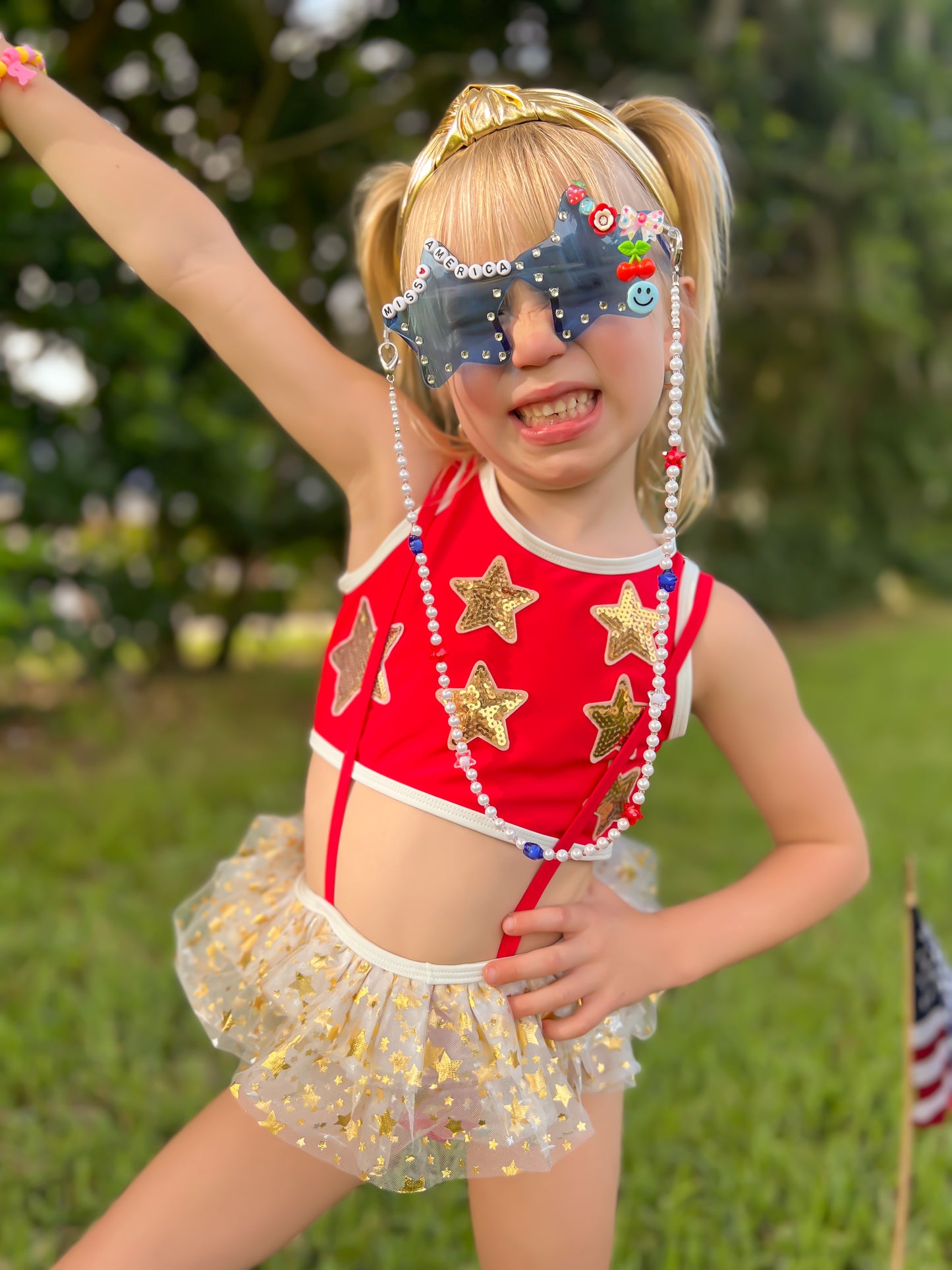 Fancy Shmancy Red and Gold Star Swim Suit
