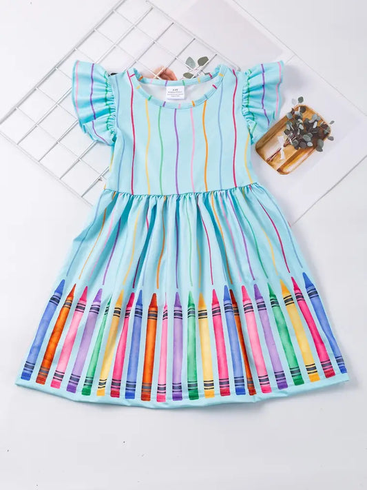 Back to School dress Colorful Crayon Stripe twirl Dress