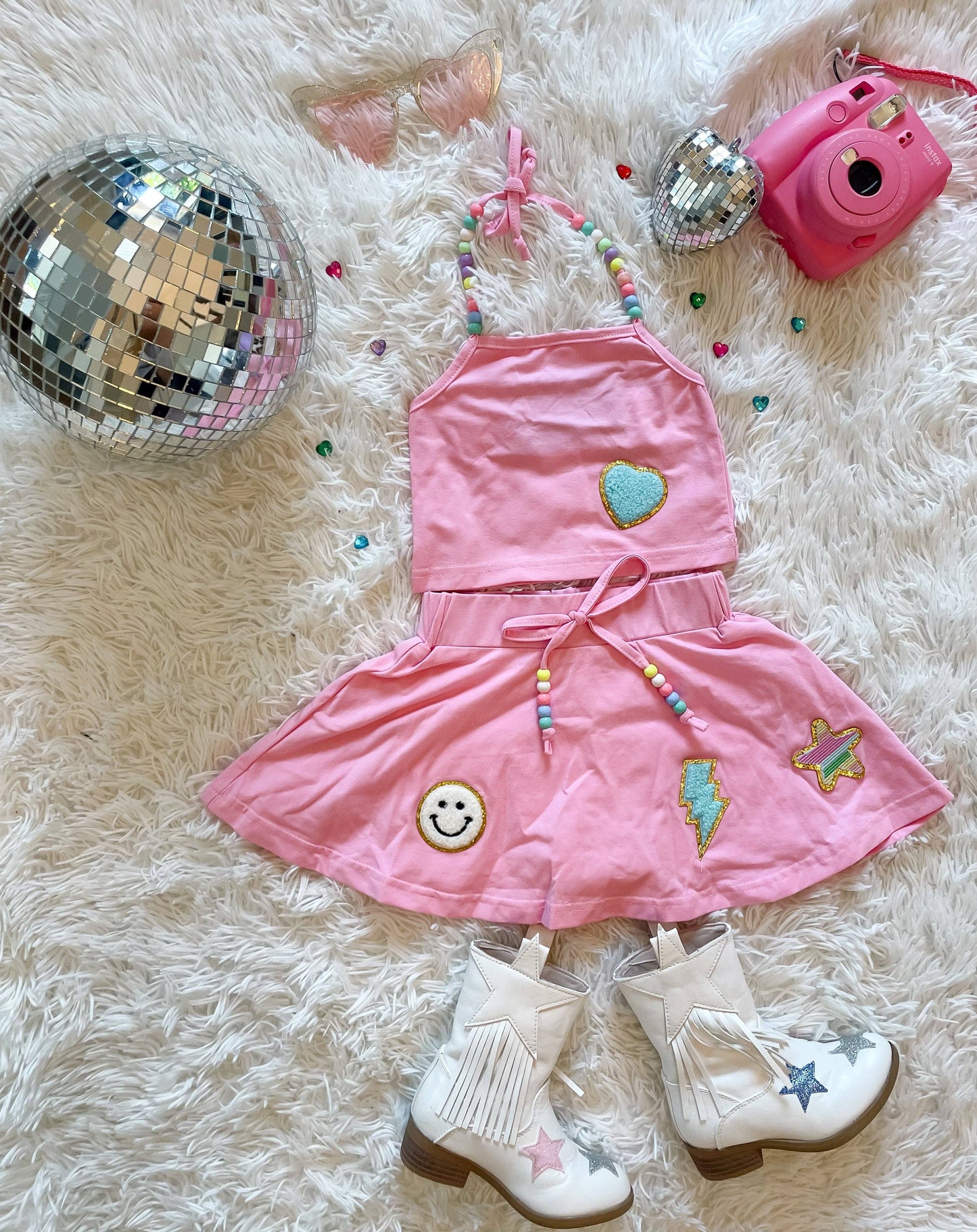 Pink beaded two piece skort set