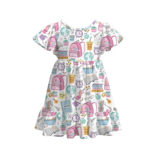 Back to School flutter Dress Smiley rainbow dress