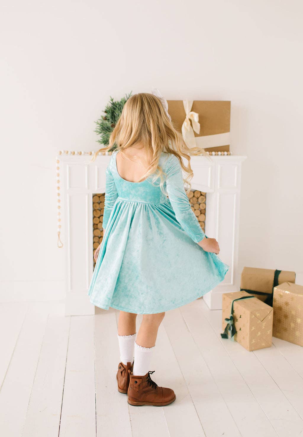 Gwendolyn Dress in Crushed Mint Velvet | girls | fall | wint