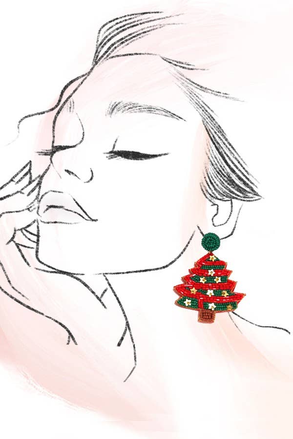 CHRISTMAS TREE HOLIDAY SEEDBEAD EARRINGS