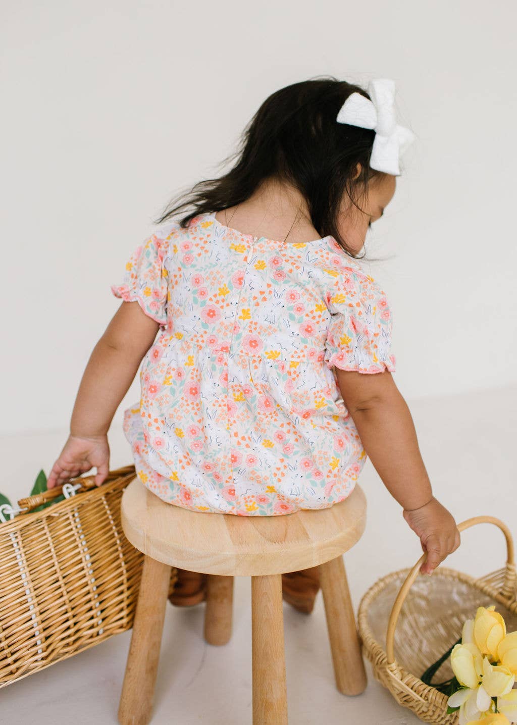 Quinn Poplin Romper in Bunny Field | baby clothing | Easter