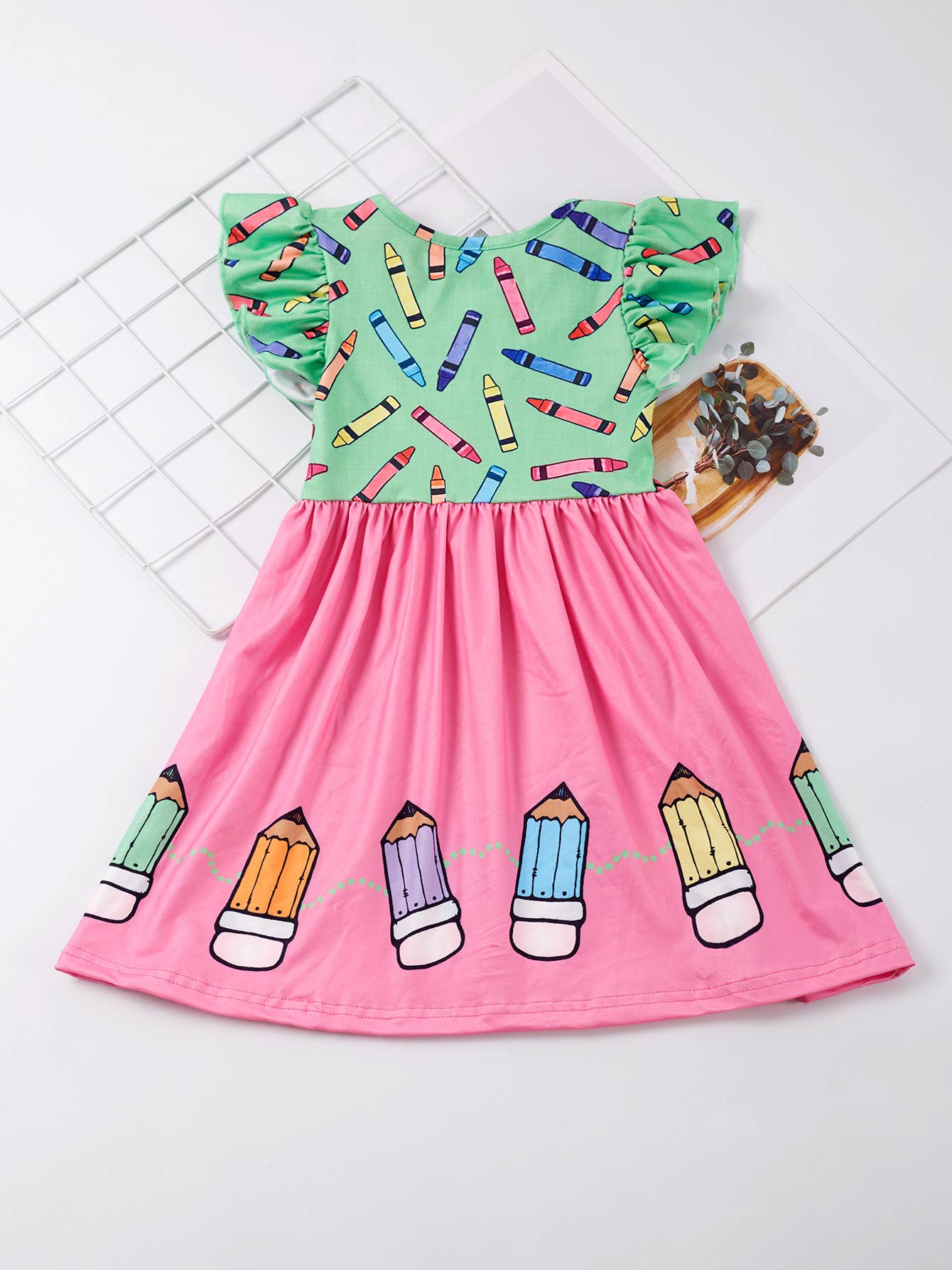 Girls Colorful Crayon Ruffle Flare Dress for back to school