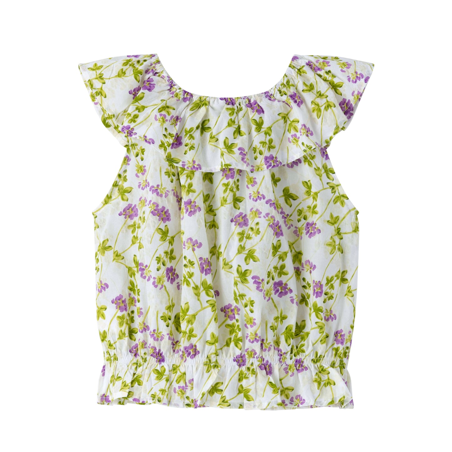 Kids Round Neck Mauve Flowers Girl's Blouse