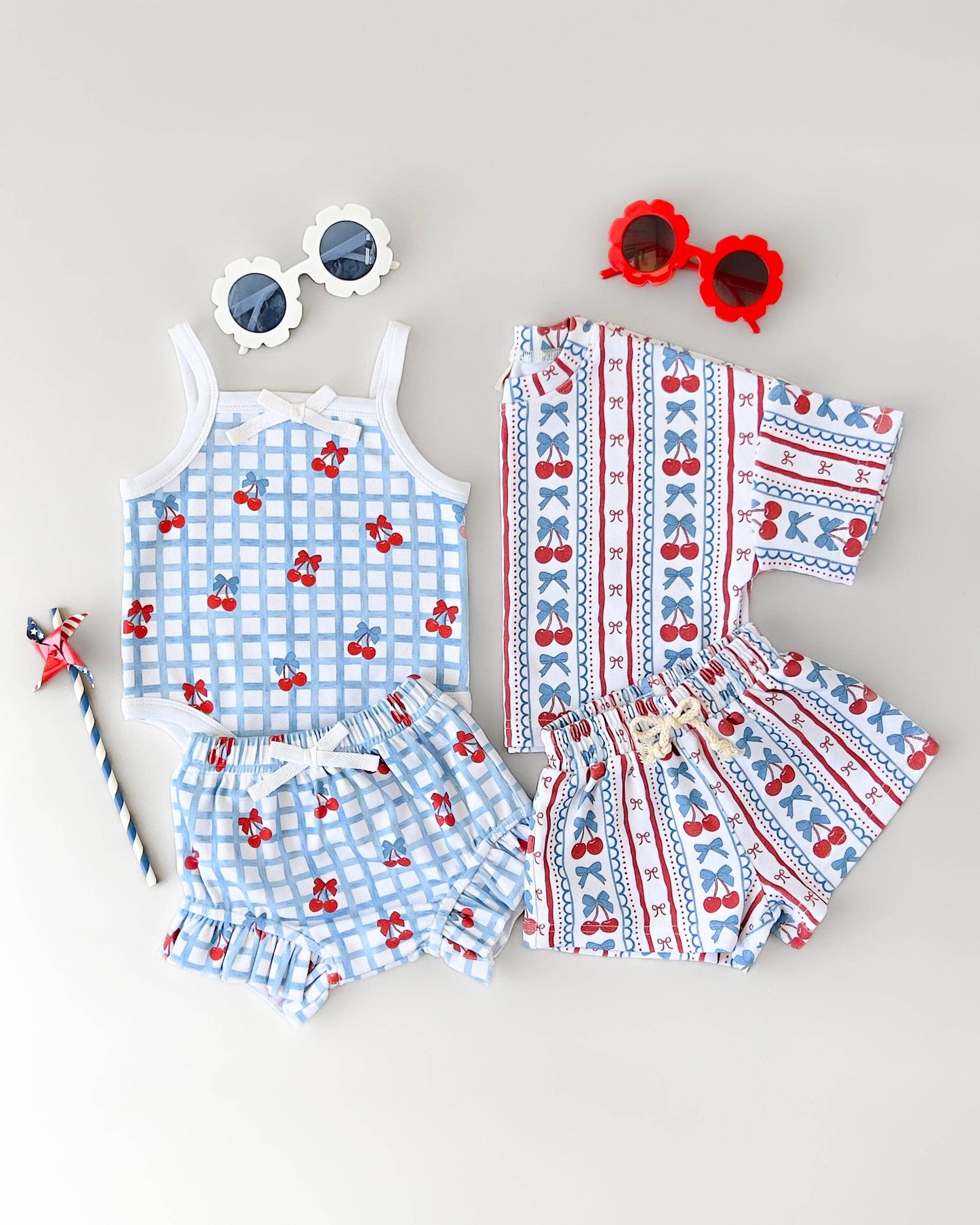 4th of July Shorts Set | Cherries & Stripes