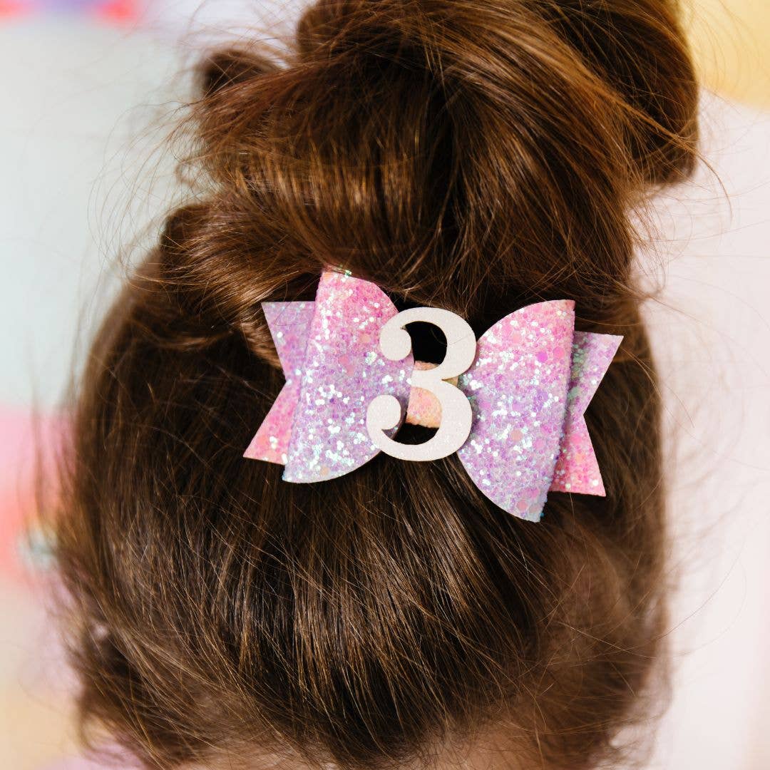 Pastel Rainbow Bow #3 Clip - Kids Birthday Hair Clip