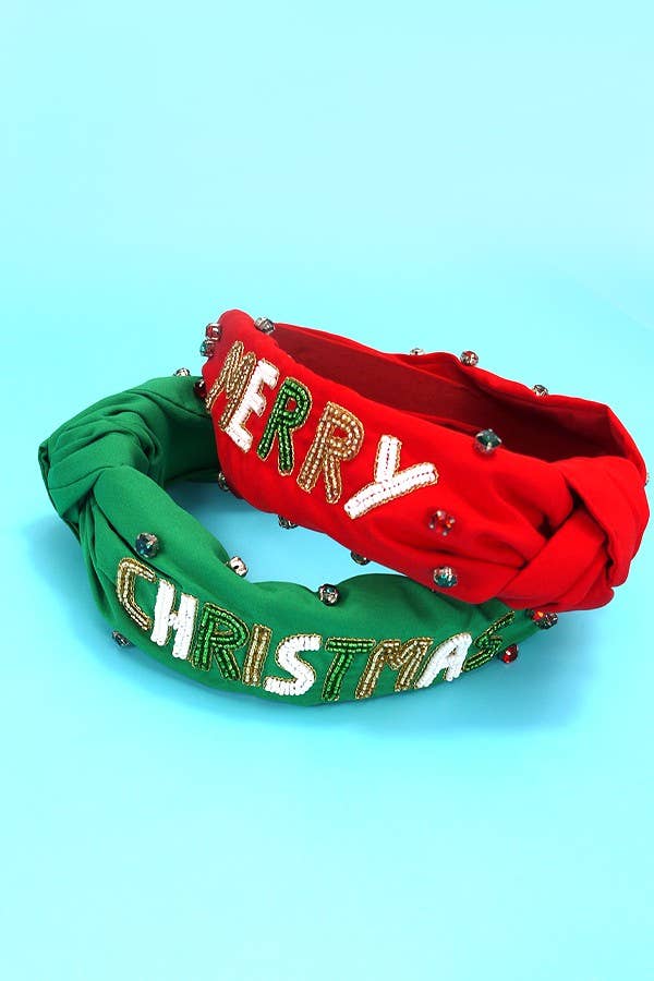 MERRY CHRISTMAS HOLIDAY SEED BEAD HEADBAND