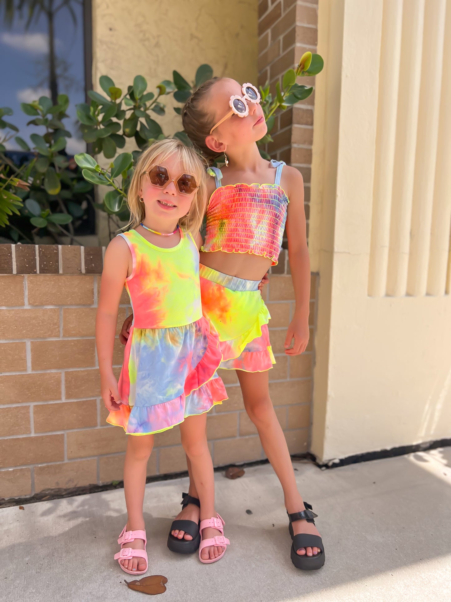 Simply Soft Asymmetrical Ruffle Skort - Neon Sherbet Tie Dye