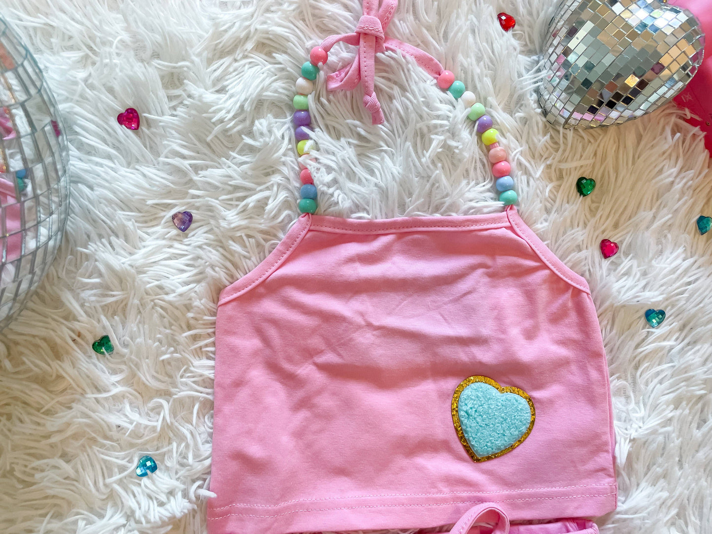 Pink beaded two piece skort set