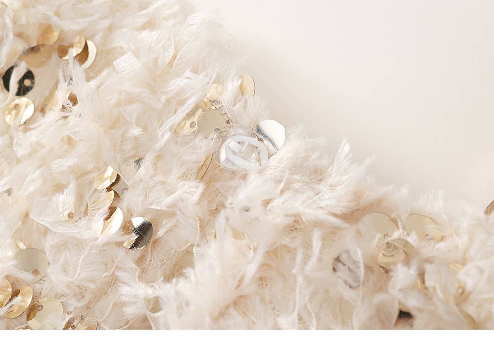 Girl’s Sequin Beige Feather Party Dress