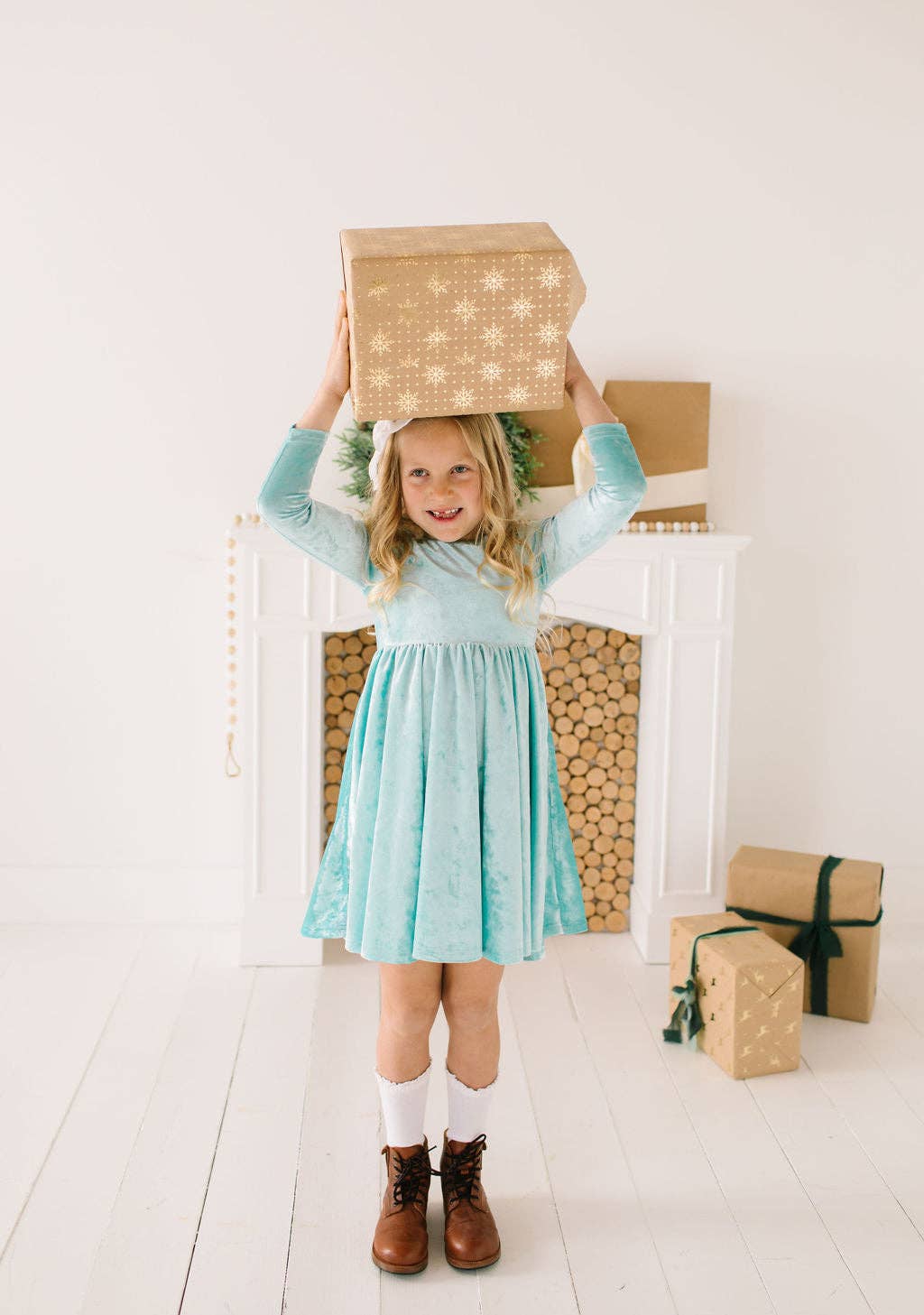 Gwendolyn Dress in Crushed Mint Velvet | girls | fall | wint