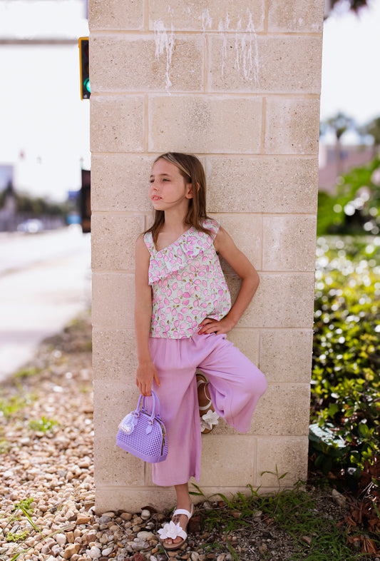 Wide purple pants for girls