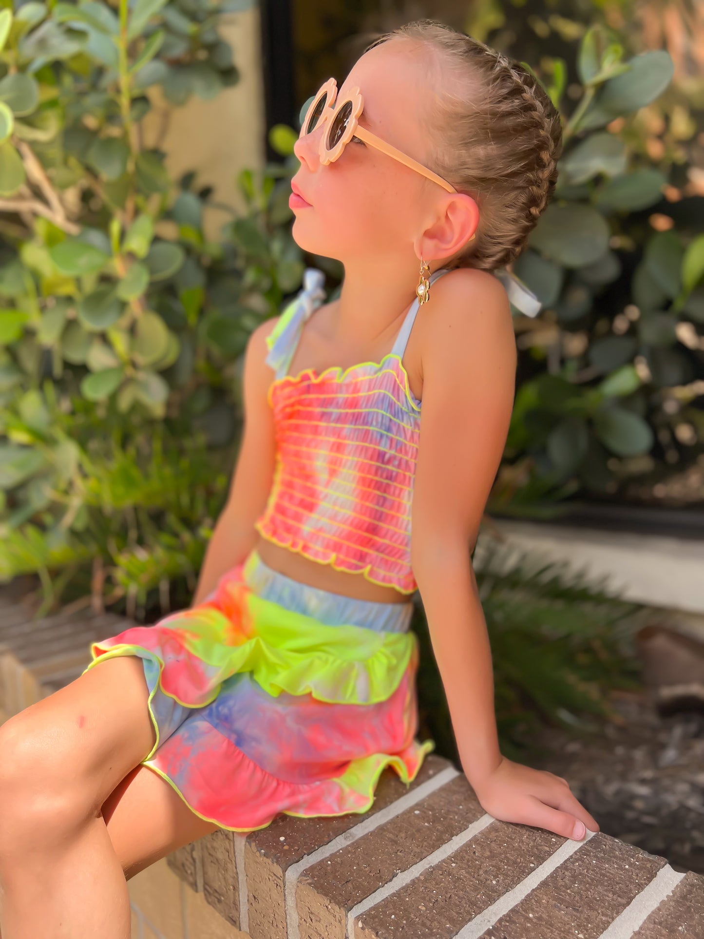Simply Soft Asymmetrical Ruffle Skort - Neon Sherbet Tie Dye
