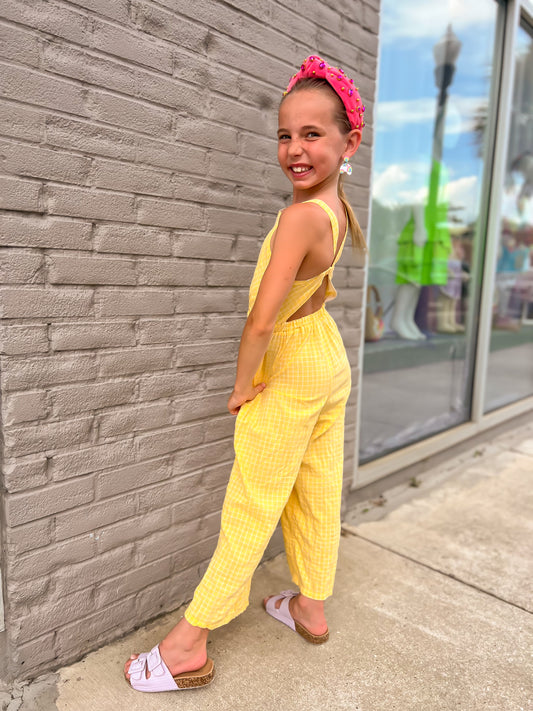 Yellow Plaid Jumpsuit for girls