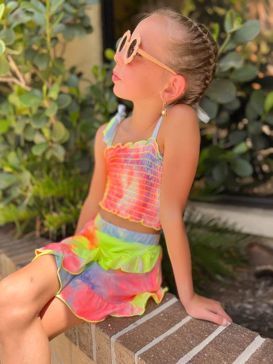 Simply Soft Smocked Skimmer Top - Neon Sherbet Tie Dye