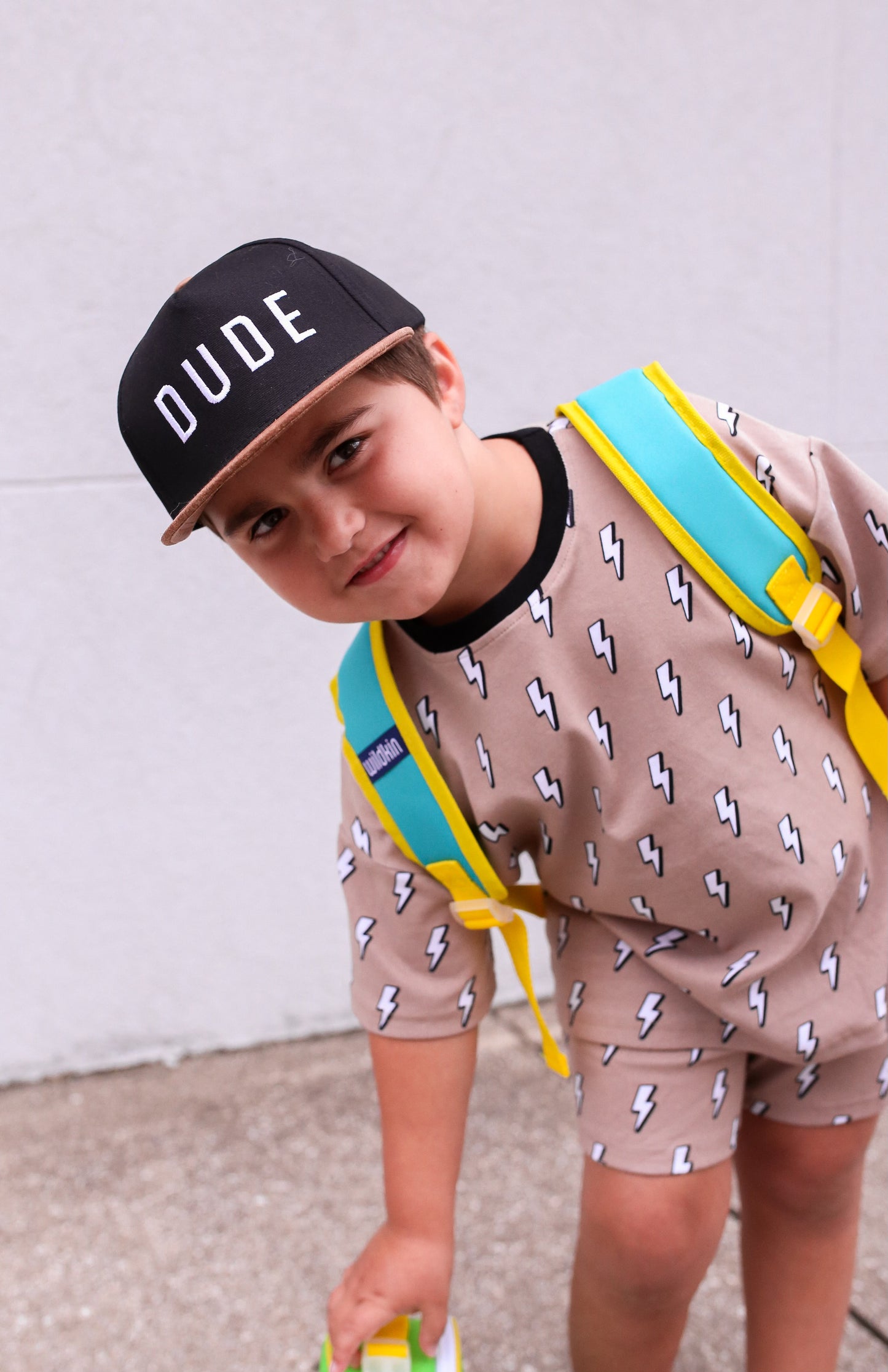 Flat Brim Trucker Hat - Dude - Black/Faux Leather
