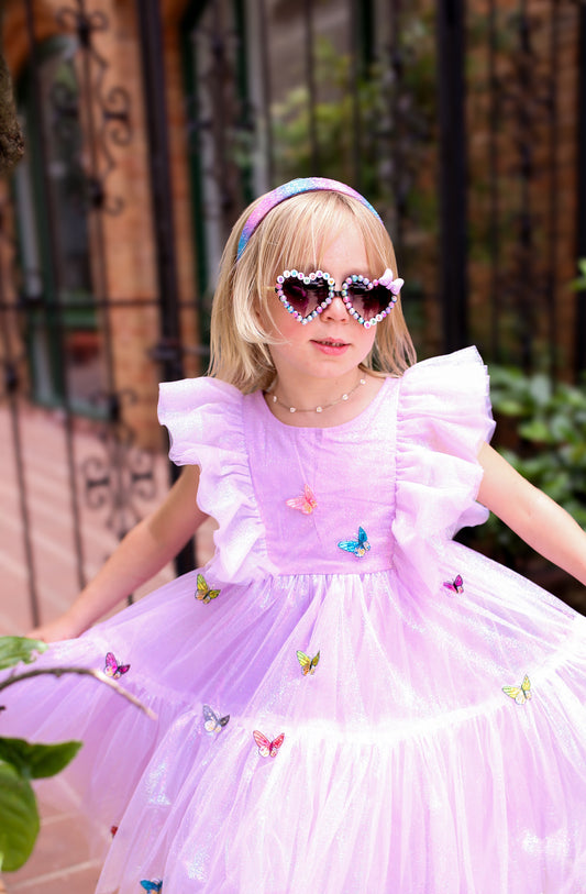 Girls Butterfly Lilac Iridescent Tulle Dress | Birthday