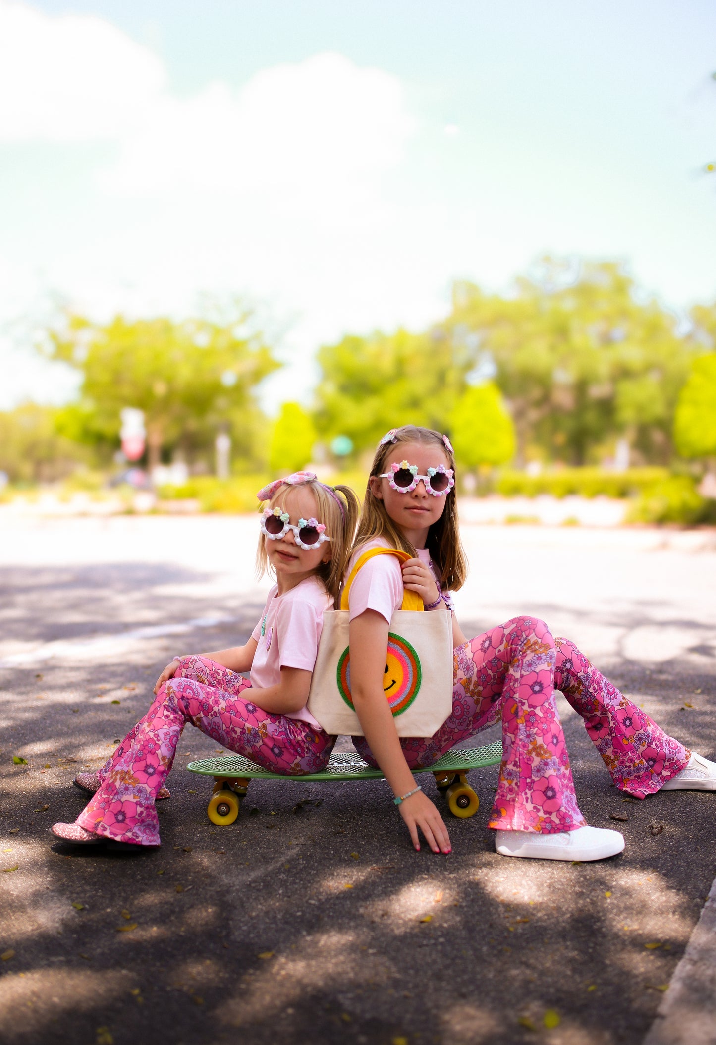 Purple Retro Floral Bell Bottoms