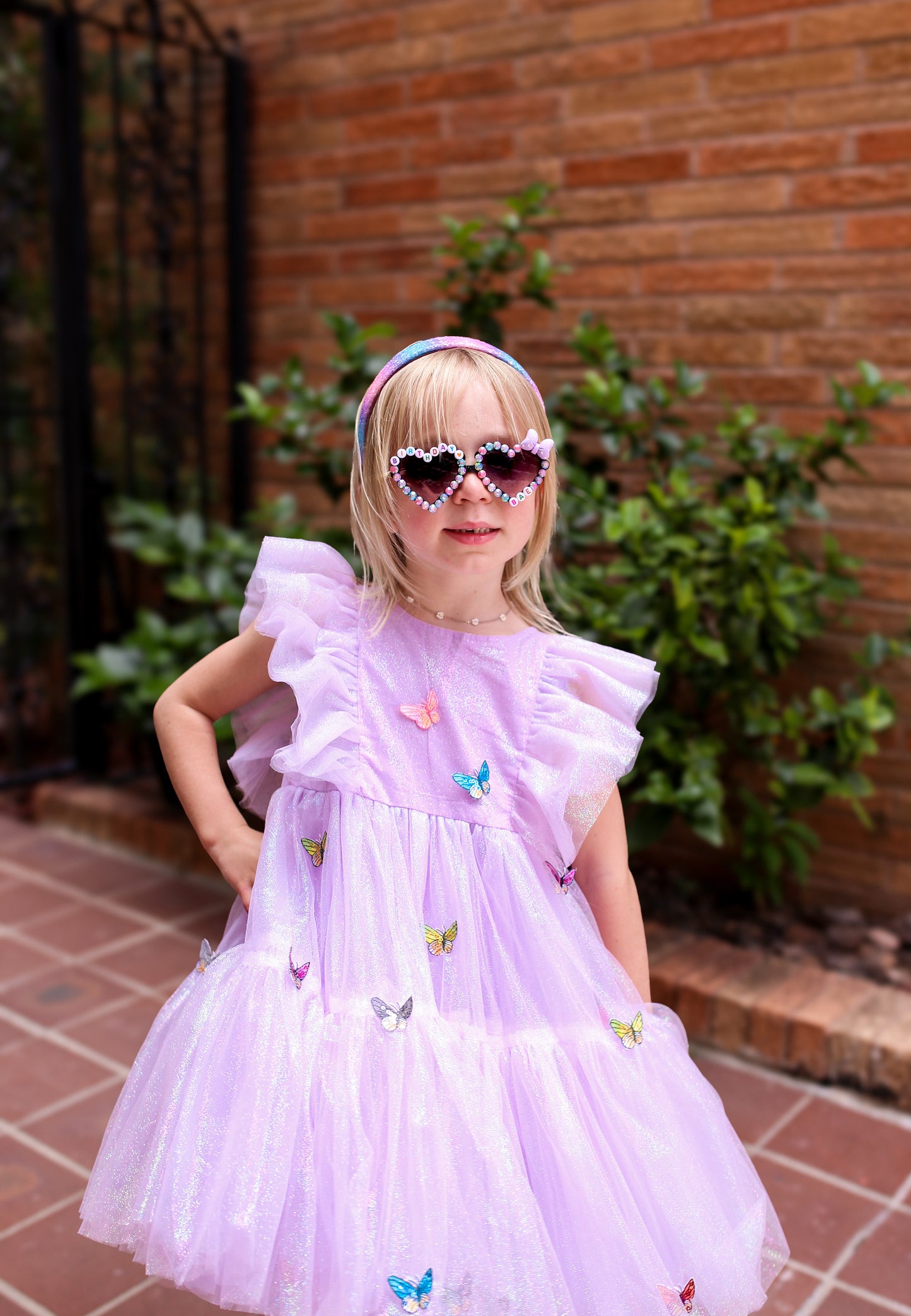 Girls Butterfly Lilac Iridescent Tulle Dress | Birthday