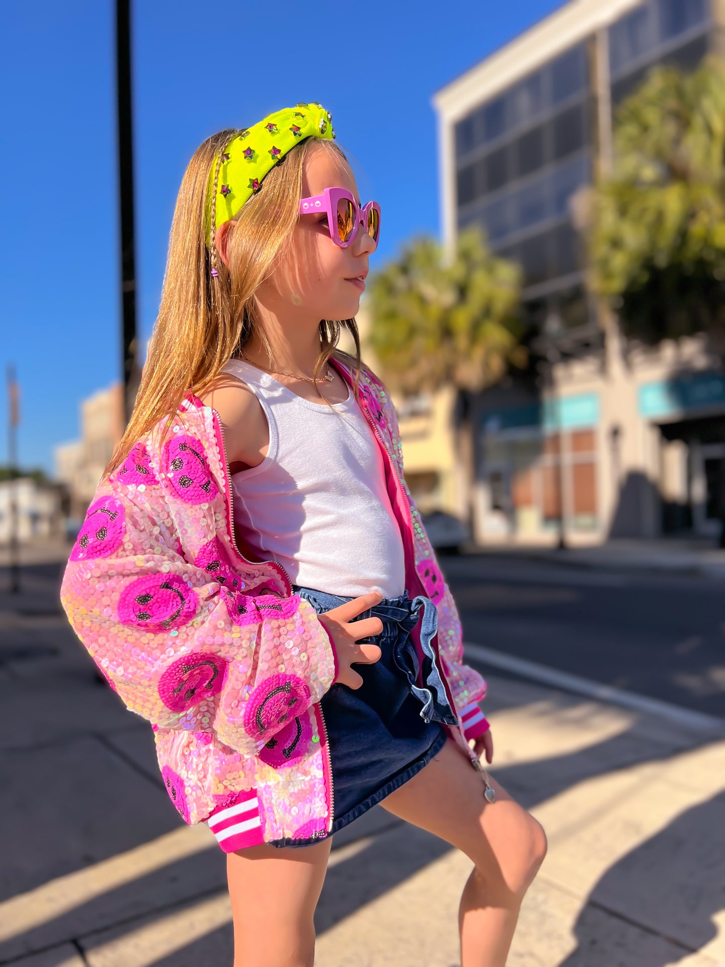 All Smiles Girls Sequins Bomber Jacket
