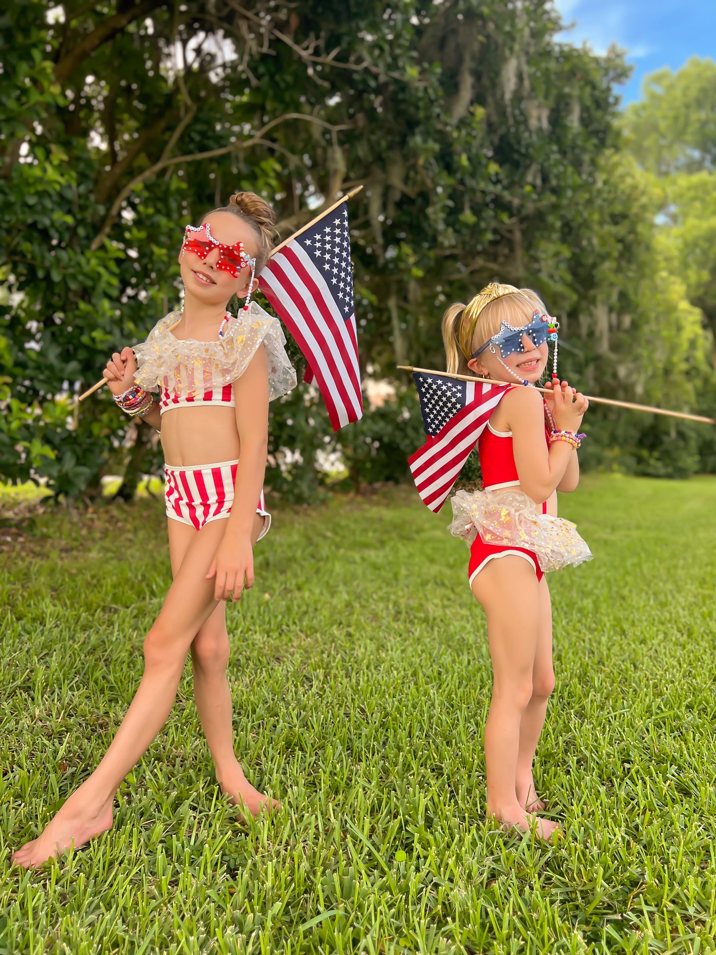 Fancy Shmancy Red and Gold Star Swim Suit