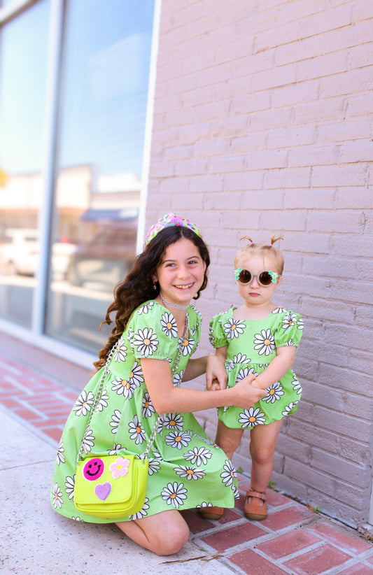 Green Daisy Girls Dress for Spring and Summer