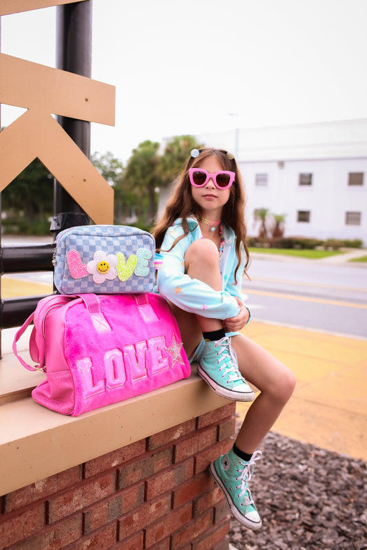 'Love' Hot Pink Plush Medium Duffle Bag