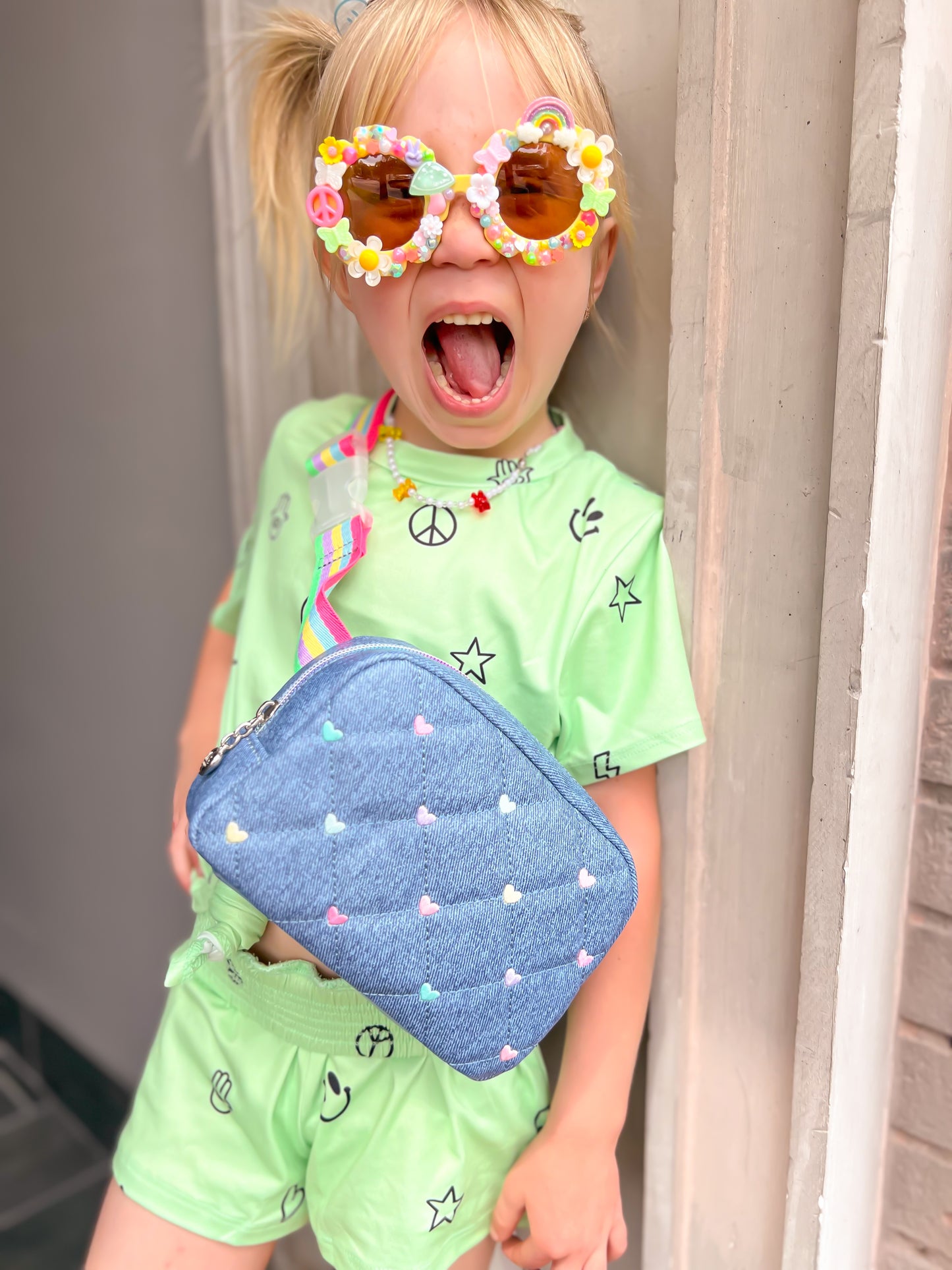 Denim Quilted Hearts Fanny Pack