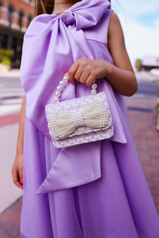Tweed Pearl Handle Bow Purse