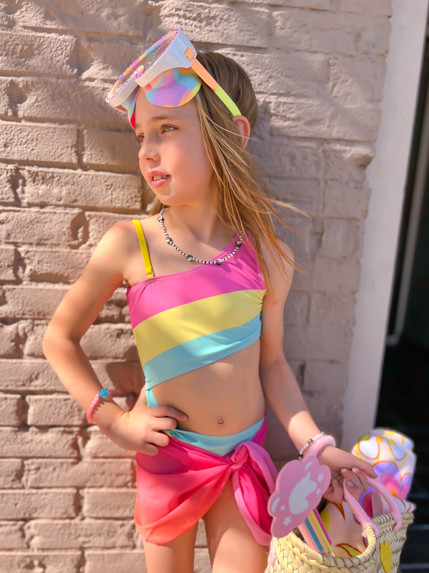 Kids One piece, one shoulder, side cut swimsuit