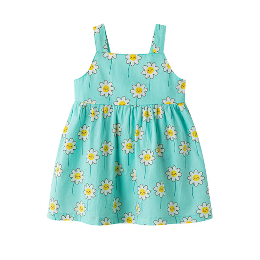 Strappy baby dress with smiling daises