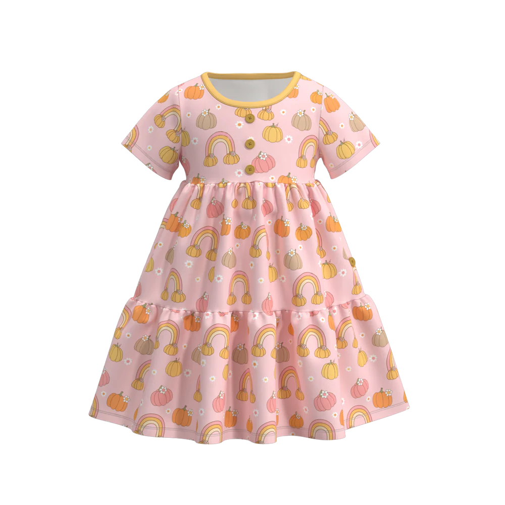 Pink Little Girl Pumpkin Rainbow Dress