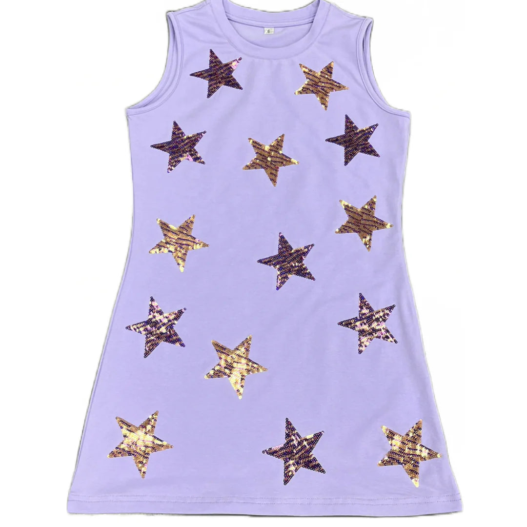 Girl’s Purple Sequins Star Dress