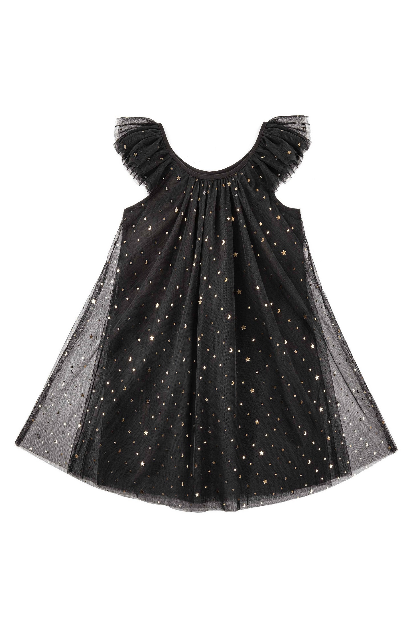 Glitter Layered Tulle Dress in Black & Gold