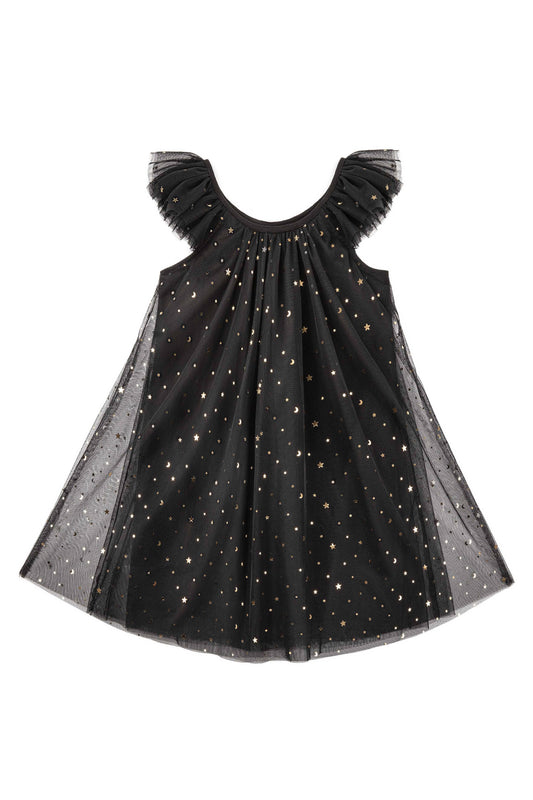 Glitter Layered Tulle Dress in Black & Gold