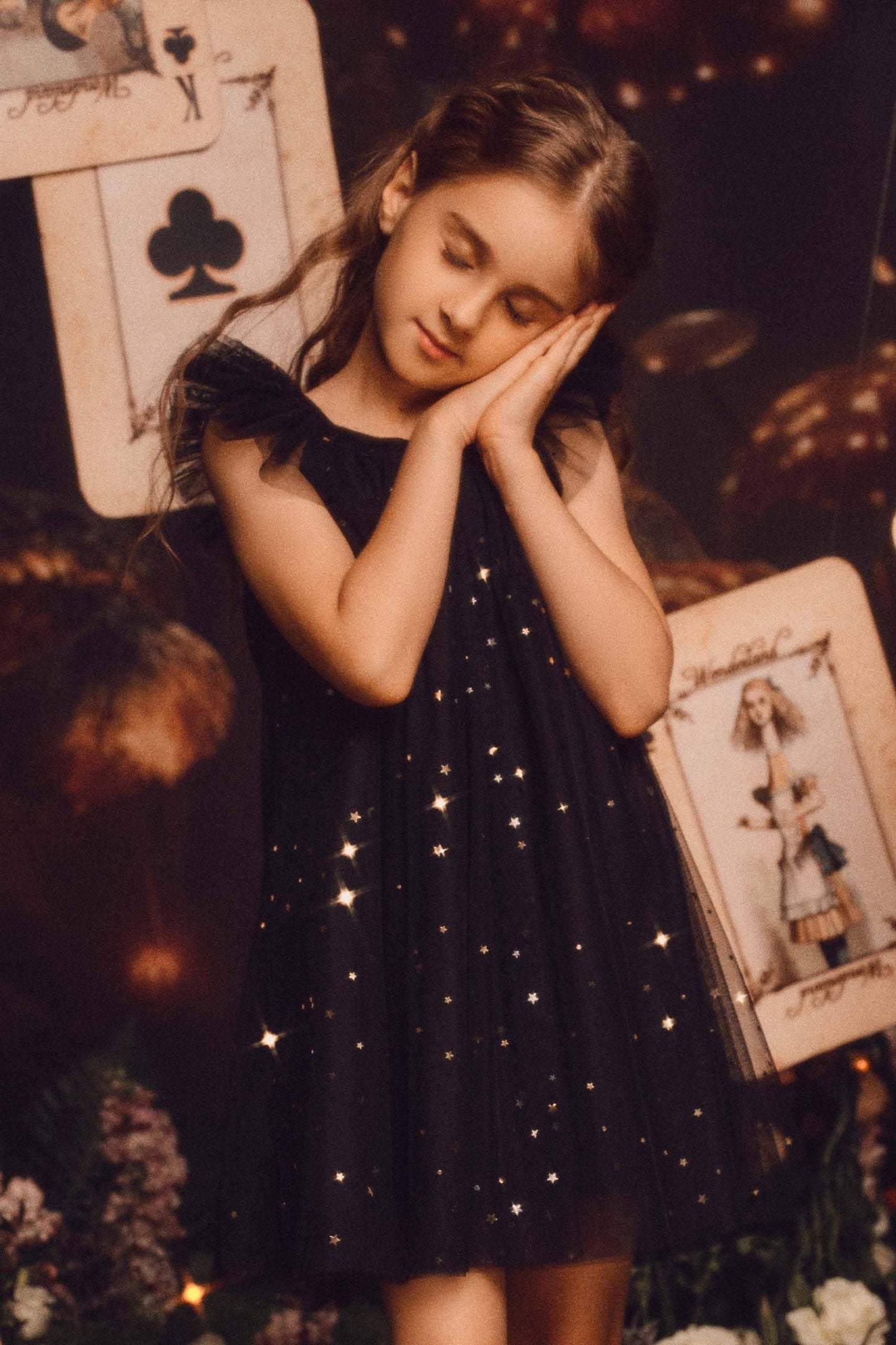 Glitter Layered Tulle Dress in Black & Gold