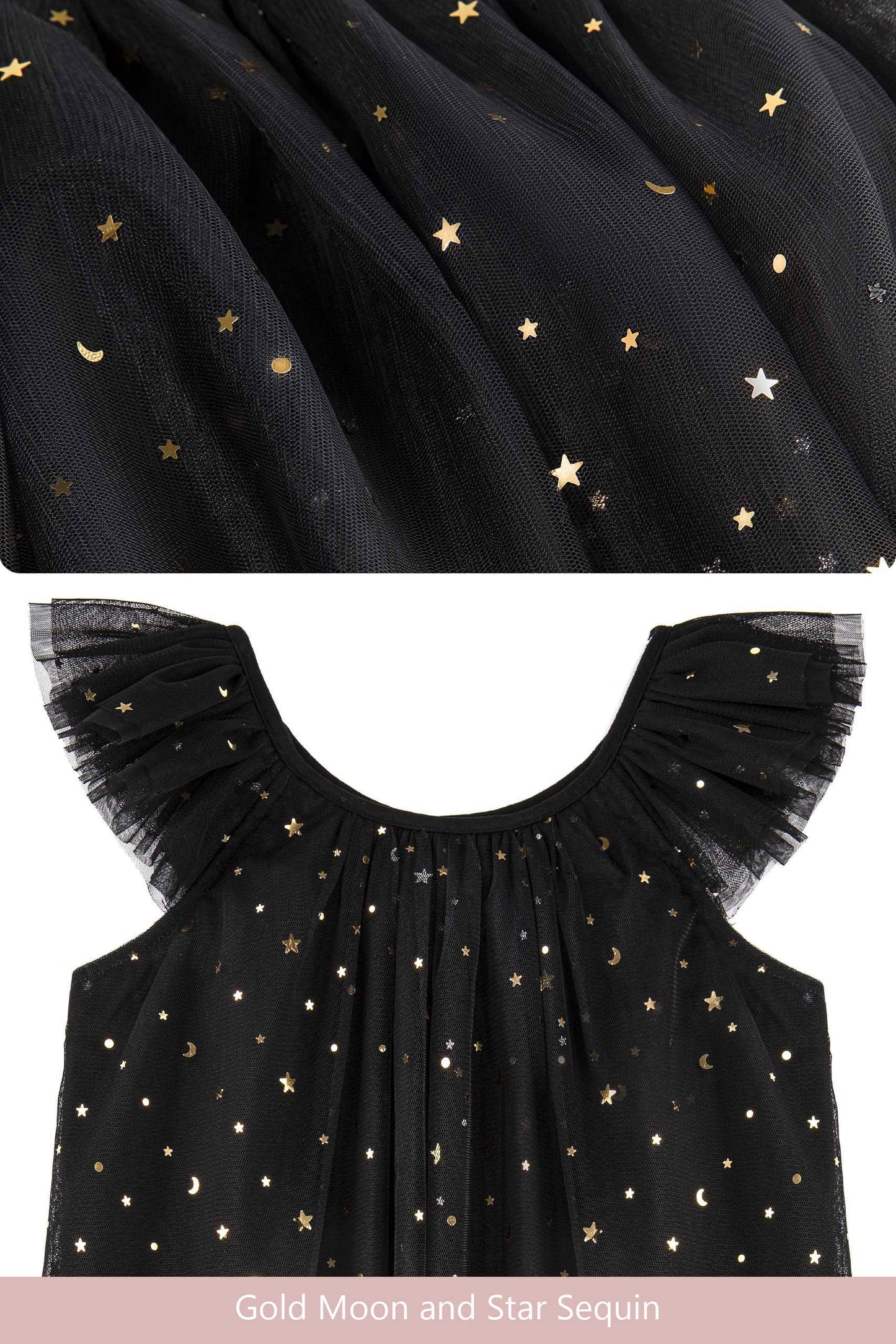 Glitter Layered Tulle Dress in Black & Gold
