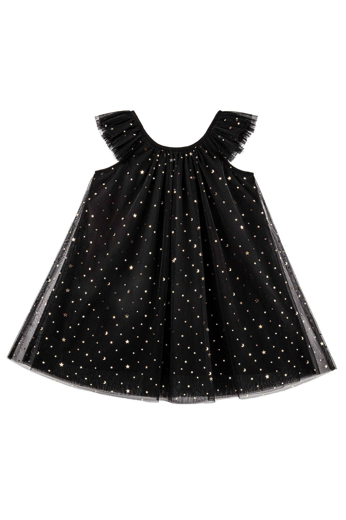 Glitter Layered Tulle Dress in Black & Gold