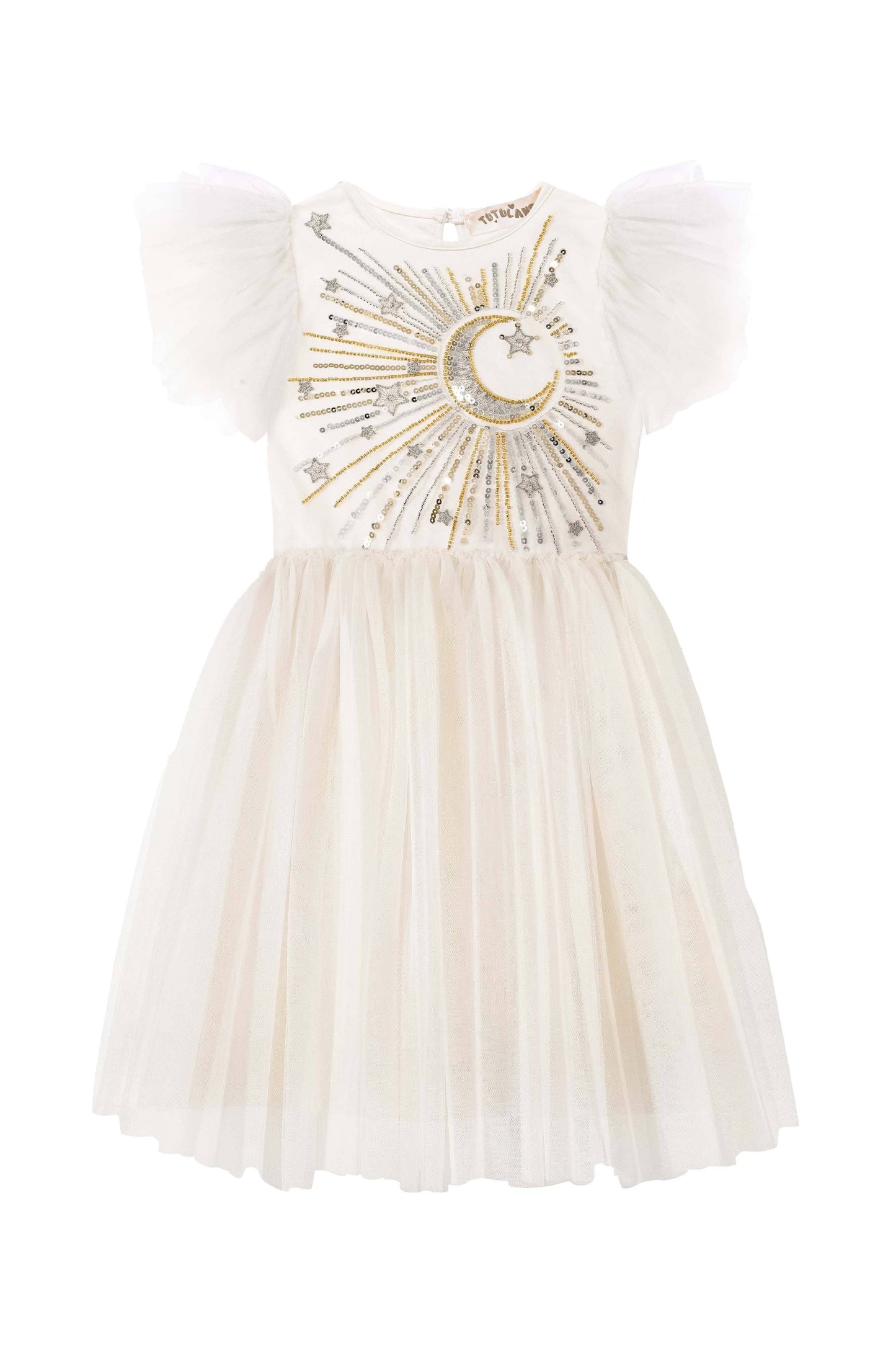 Embroidered Celestial Tulle Dress in Ivory