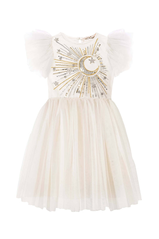 Embroidered Celestial Tulle Dress in Ivory