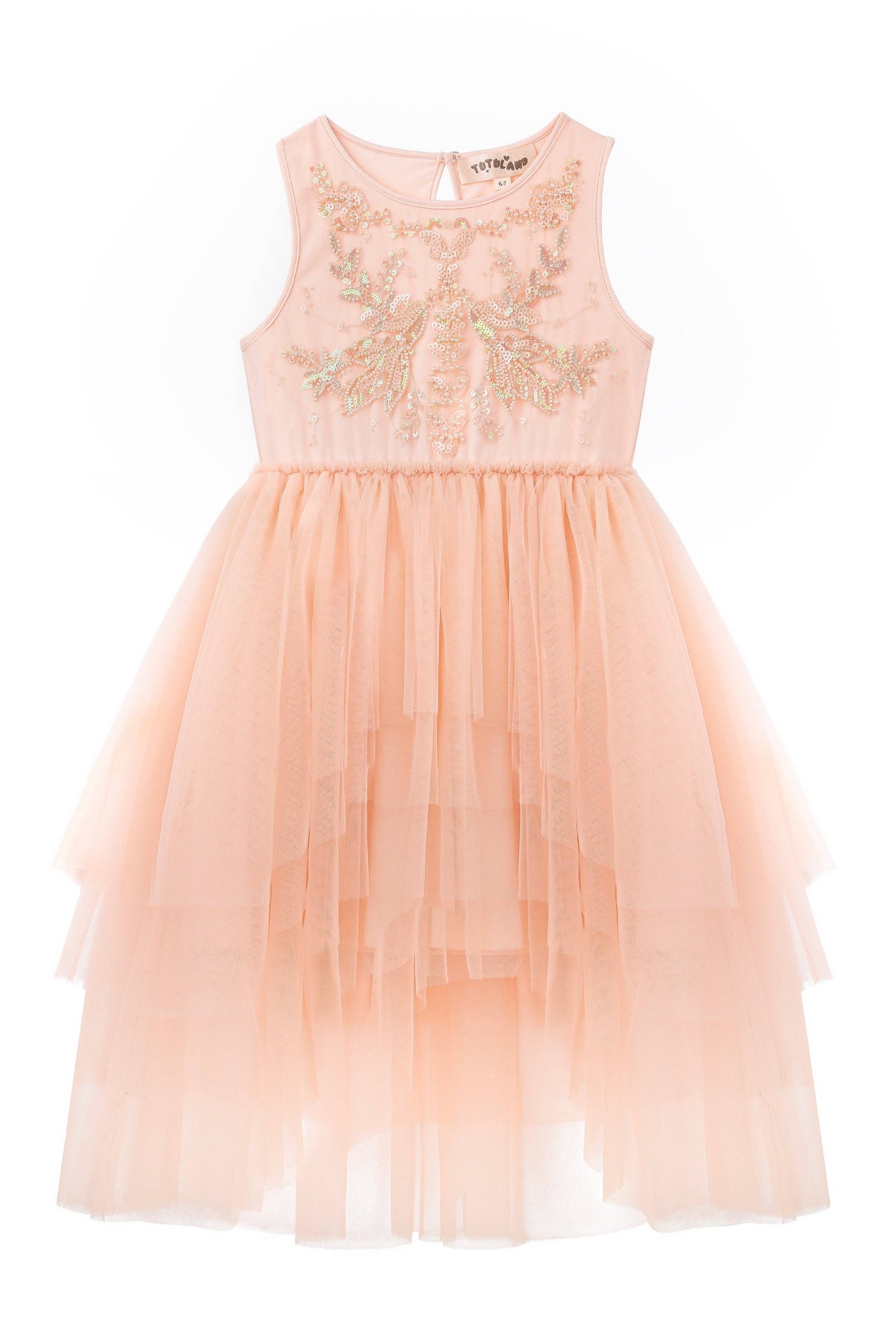 Whimsical Layered Tulle Dress in Soft Peach