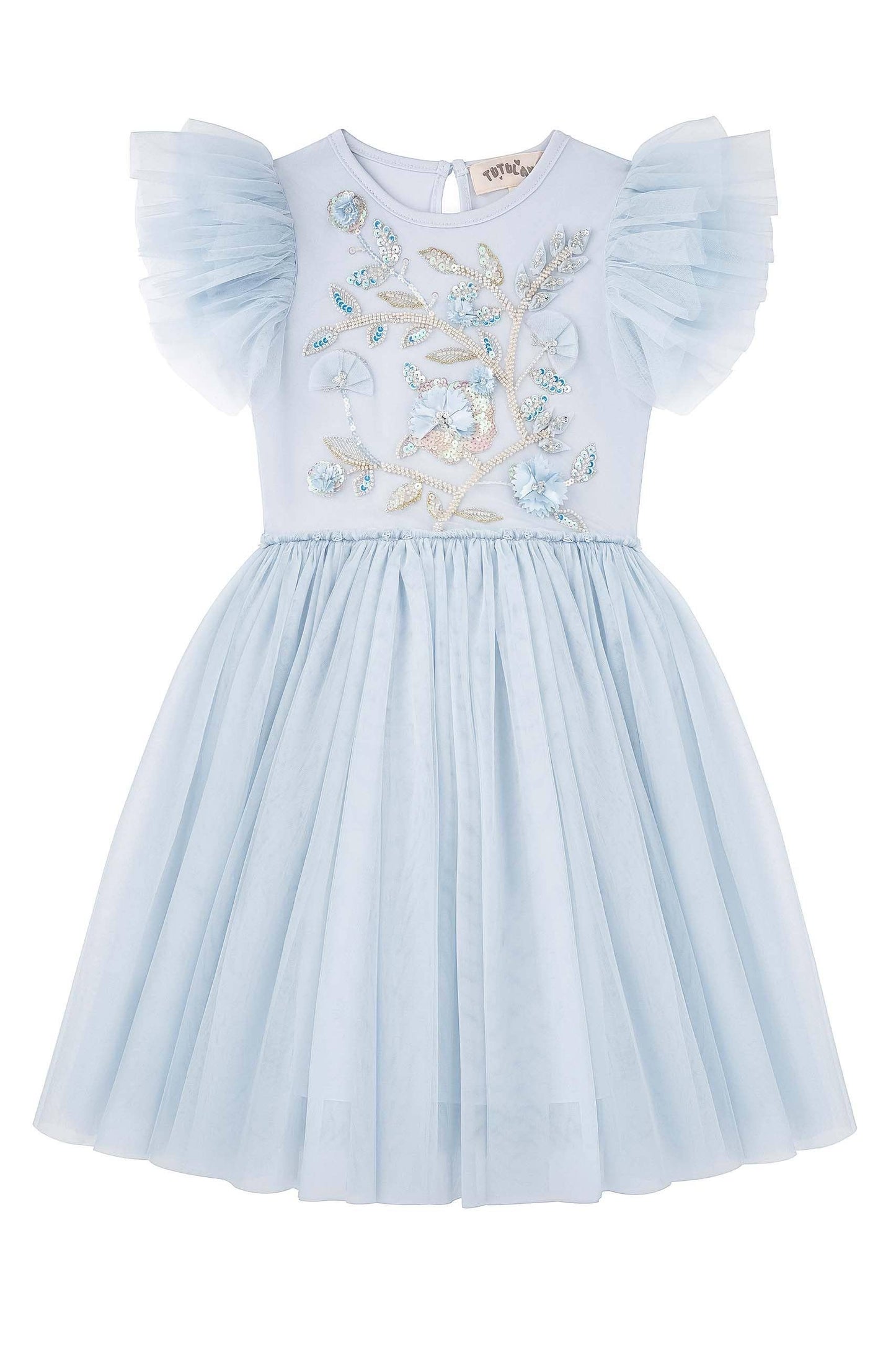 Embroidered Flower Fairy Dress in Soft Blue