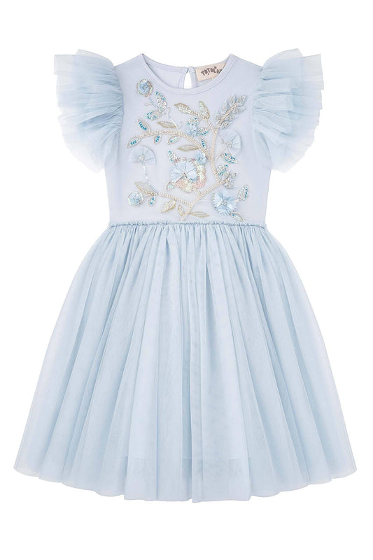 Embroidered Flower Fairy Dress in Soft Blue