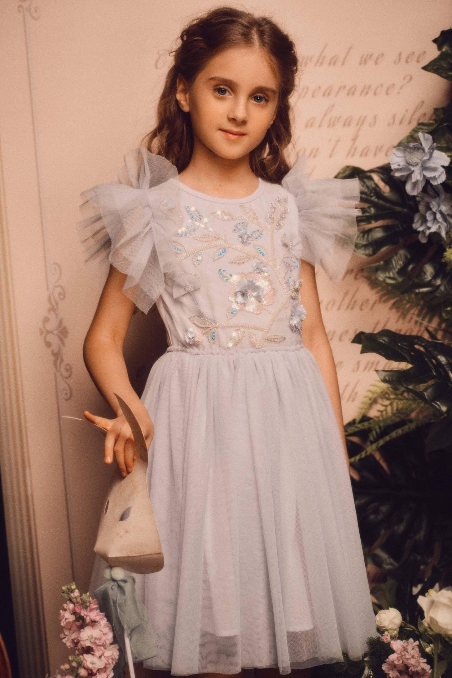 Embroidered Flower Fairy Dress in Soft Blue