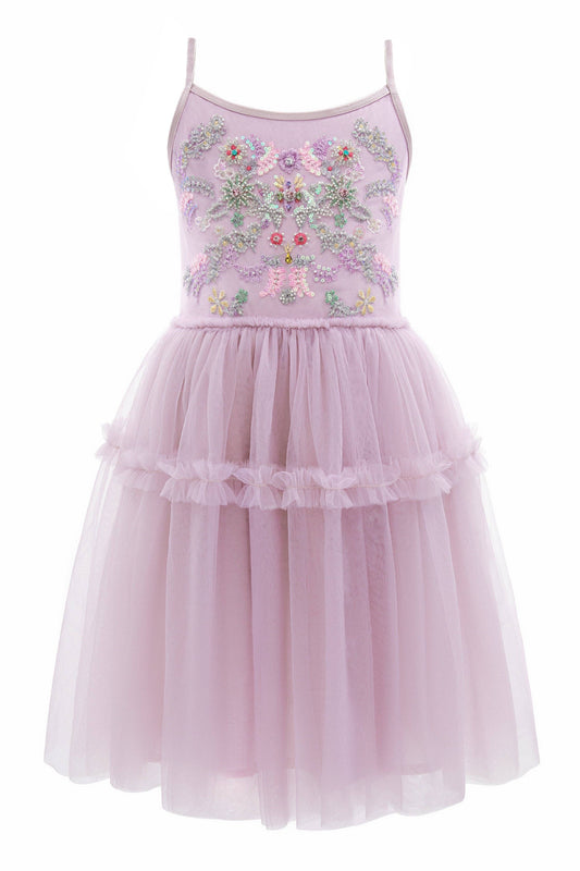 Vibrant Embroidered Tulle Princess Dress in Pastel Purple