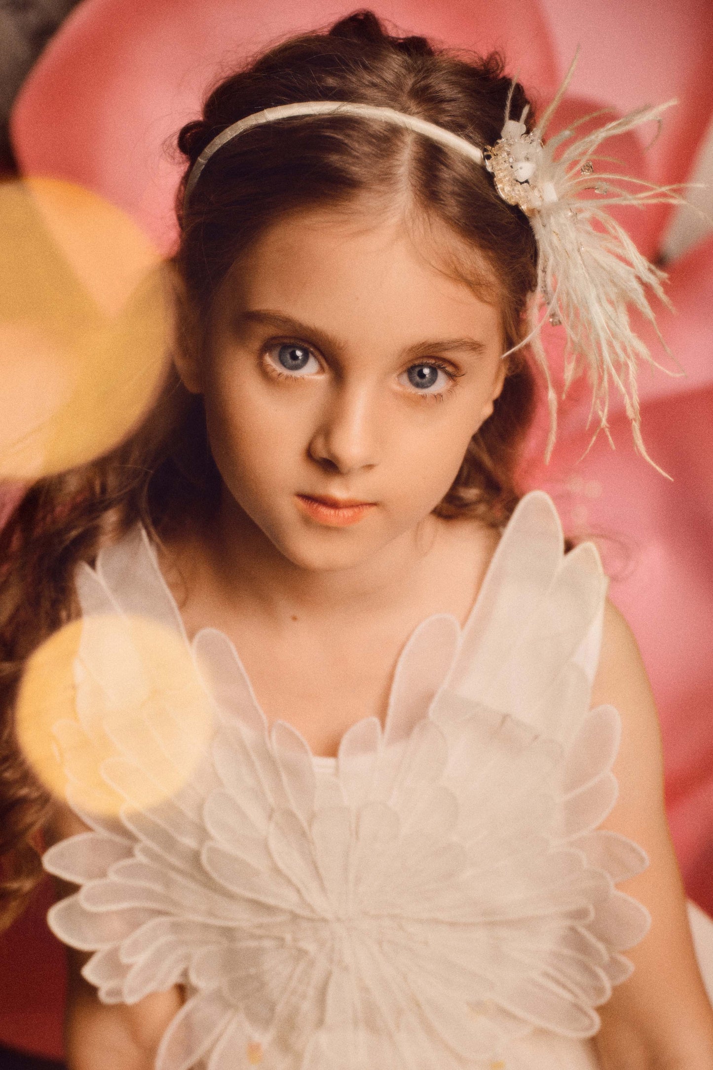 Beaded Ostrich Feather Headband in Vanilla Cream and Gold