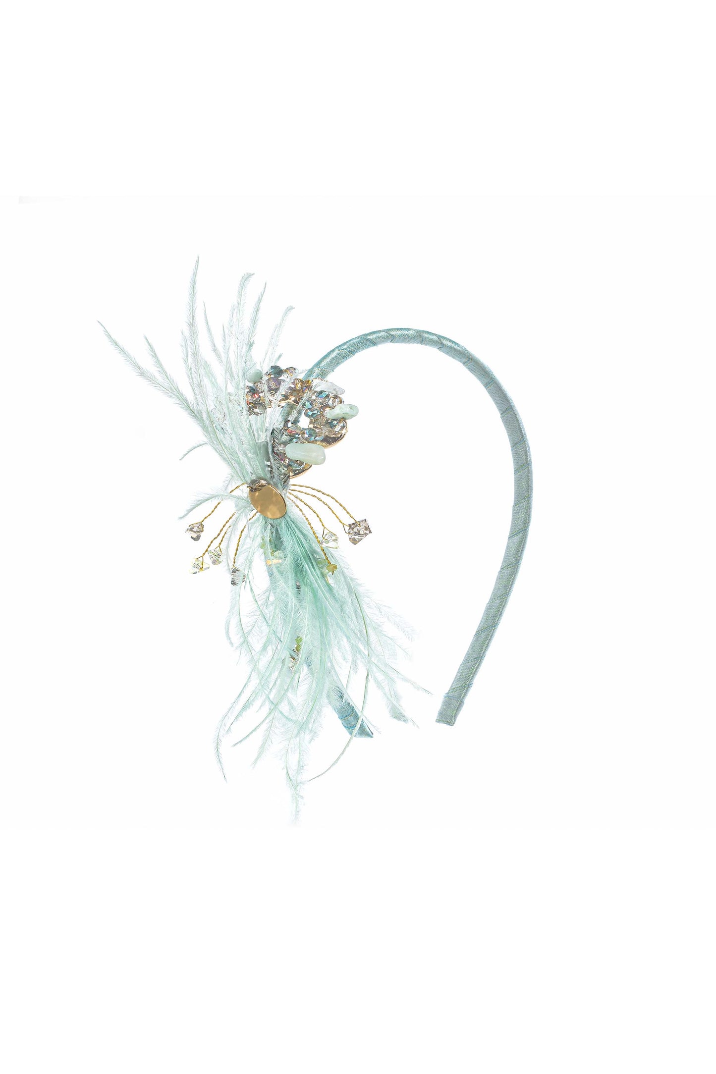 Beaded Ostrich Headband in Mint & Gold
