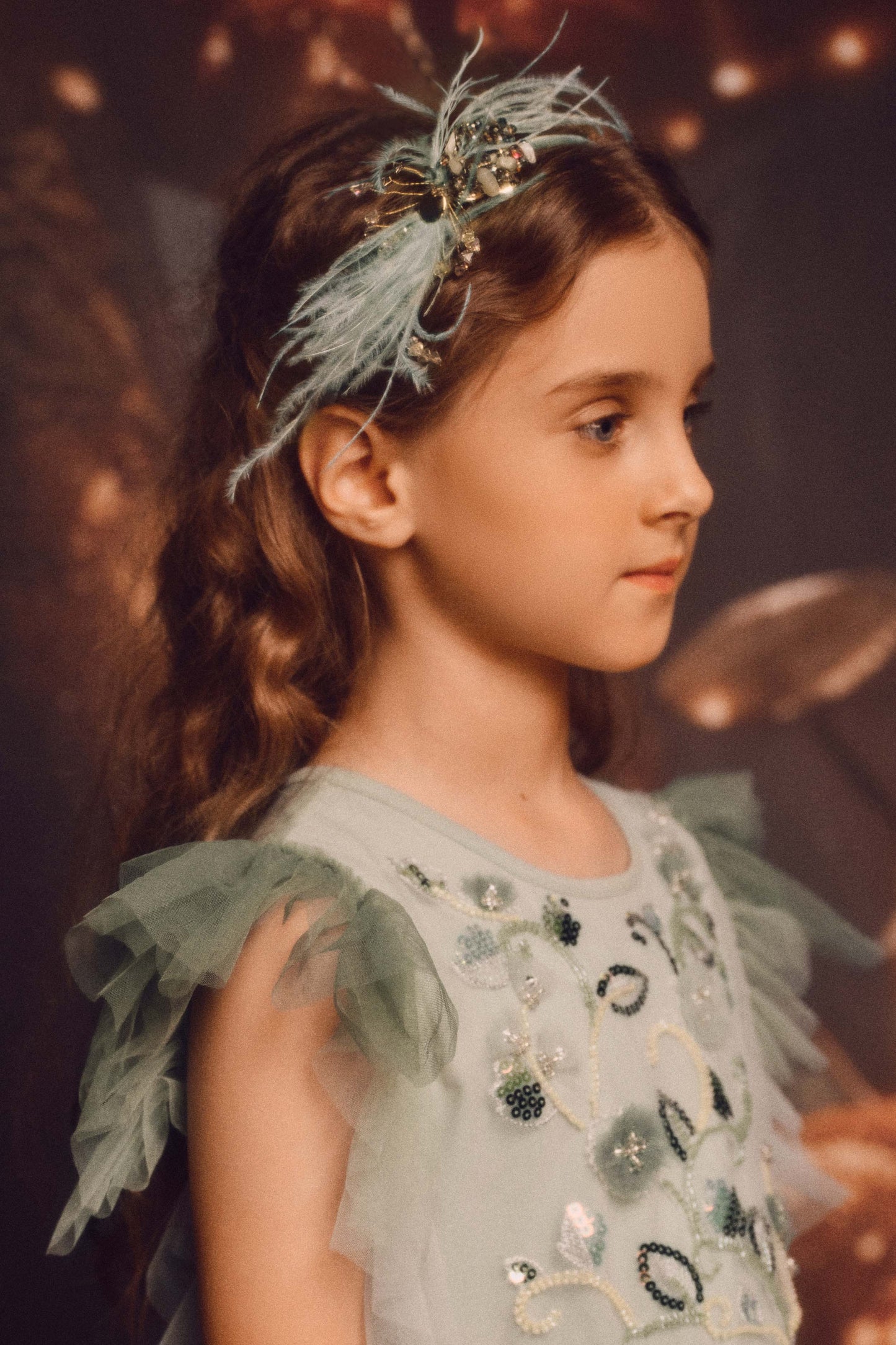Beaded Ostrich Headband in Mint & Gold