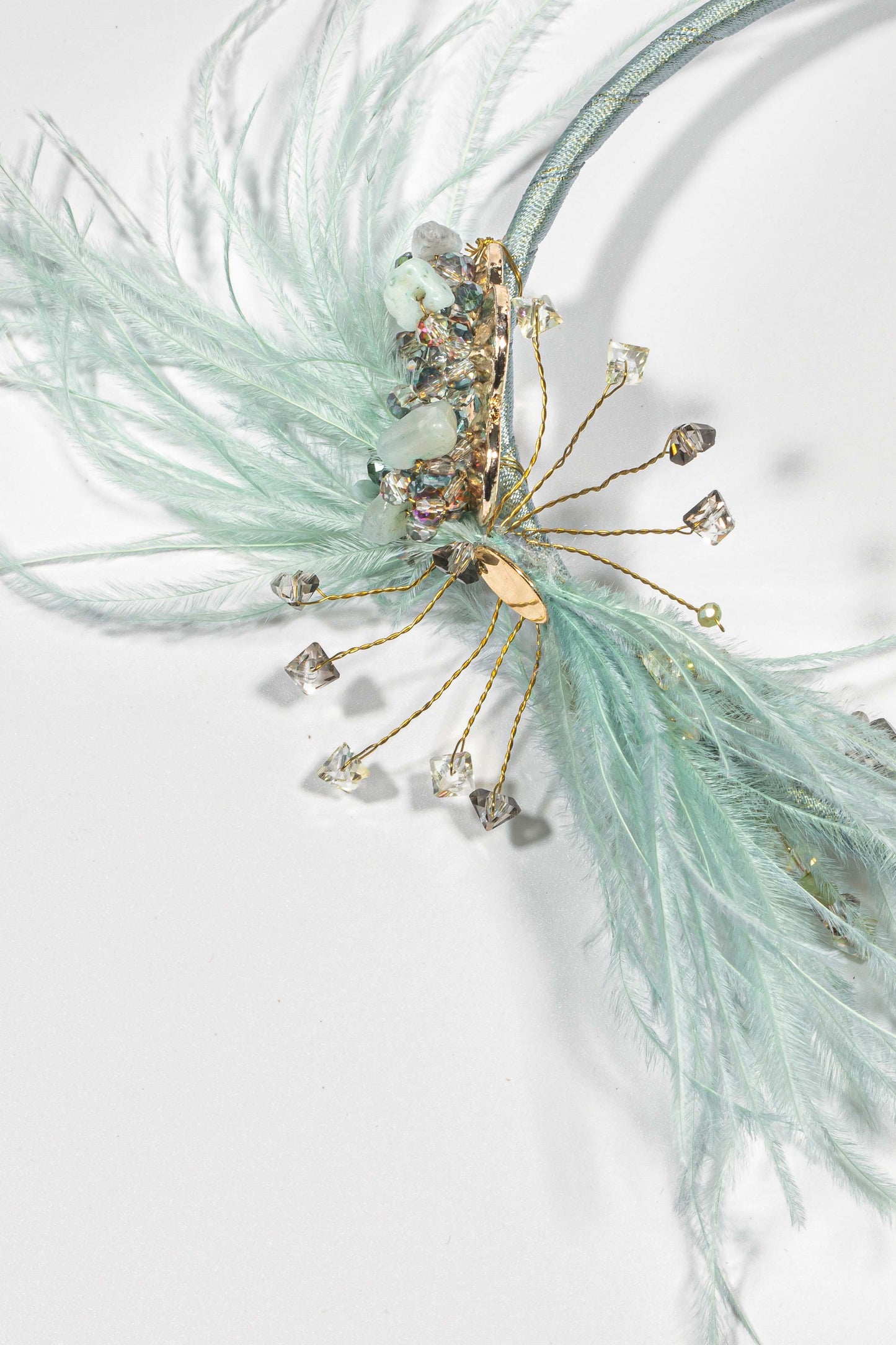 Beaded Ostrich Headband in Mint & Gold